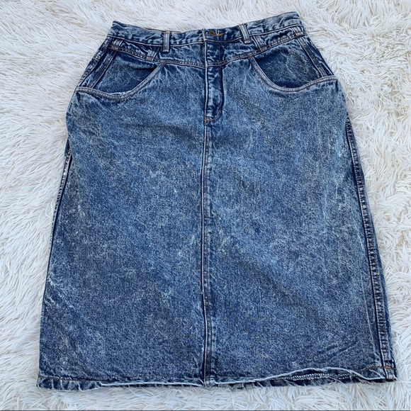Vintage Dresses & Skirts - 🦄 3/25 VINTAGE BLEACH ACID WASH JEAN SKIRT